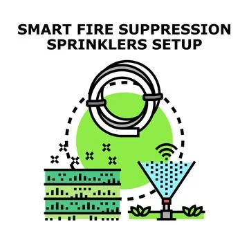 Smart fire suppression system protecting data center Stock Illustration