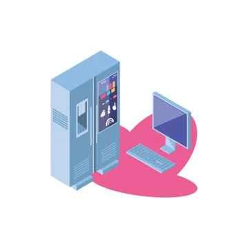 Smart fridge with desktop computer screen Stock Illustration