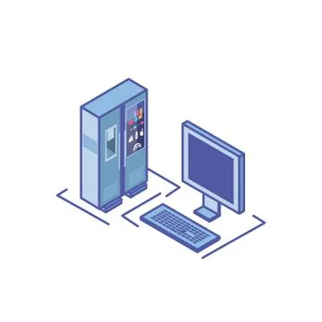 Smart fridge with desktop computer screen Stock Illustration