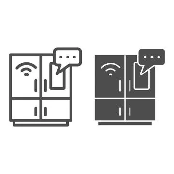 Smart fridge with screen line and solid icon, smart home symbol, remote control Stock Illustration