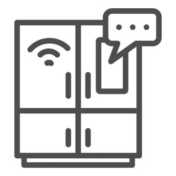 Smart fridge with screen line icon, smart home symbol, remote control household Stock Illustration