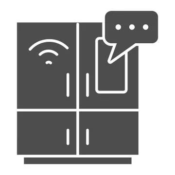 Smart fridge with screen solid icon, smart home symbol, remote control household Stock Illustration