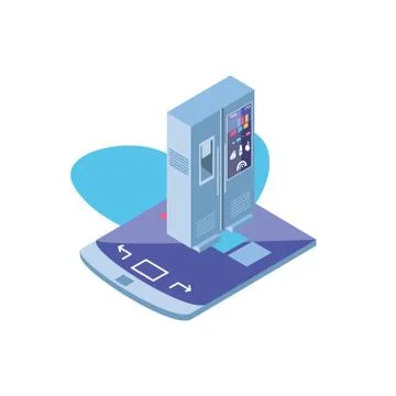 Smart fridge with smartphone screen Stock Illustration