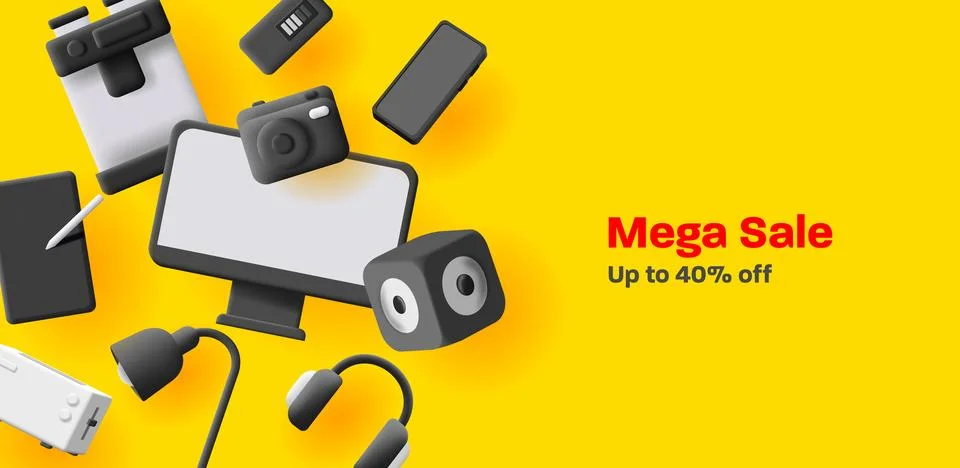 Smart gadgets and kitchen electronics 3d render composition of desktop with t Stock Illustration