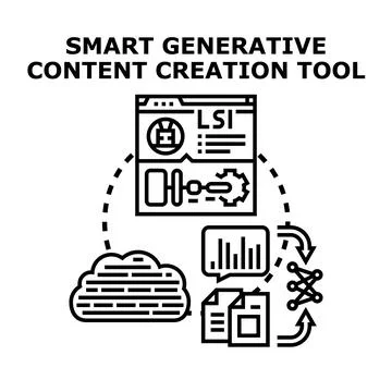 Smart generative content creation tool technology delivering digital content Stock Illustration