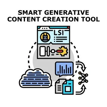 Smart generative content creation tool technology delivering digital content Stock Illustration