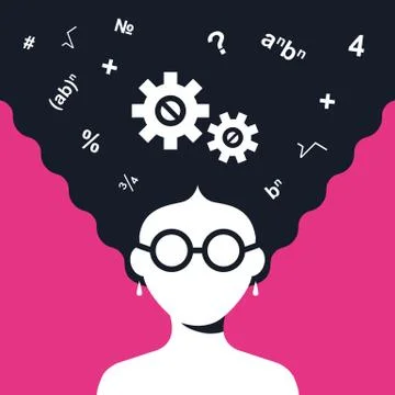 Smart girl solves a math problem. Stock Illustration