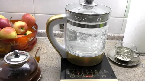 Smart glass electric kettle with control panel. Video stock 150808838