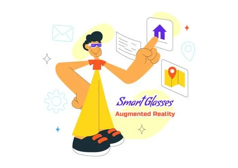 Smart Glasses Augmented Reality Illustration With Futuristic Interface, Dig.. Illustrazione stock