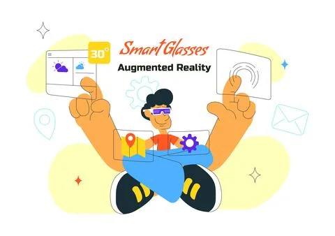 Smart Glasses Augmented Reality Illustration With Futuristic Interface, Dig.. Illustrazione stock