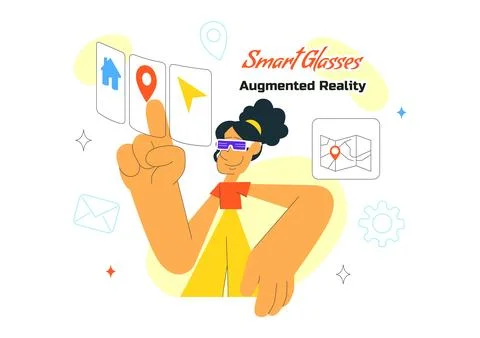 Smart Glasses Augmented Reality Illustration With Futuristic Interface, Dig.. Illustrazione stock