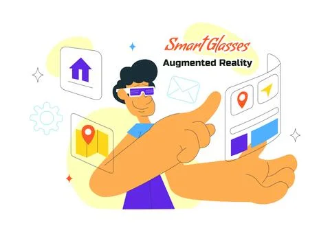 Smart Glasses Augmented Reality Illustration With Futuristic Interface, Dig.. Illustrazione stock