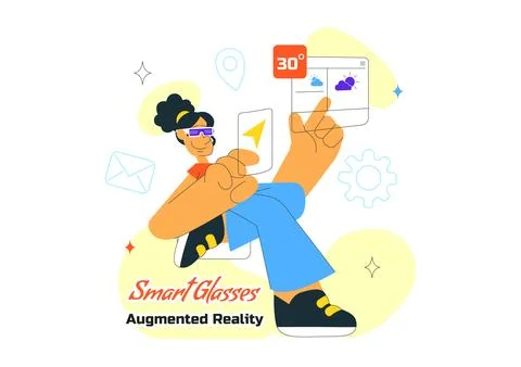 Smart Glasses Augmented Reality Illustration With Futuristic Interface, Dig.. Illustrazione stock