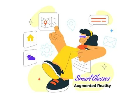 Smart Glasses Augmented Reality Illustration With Futuristic Interface, Dig.. Illustrazione stock
