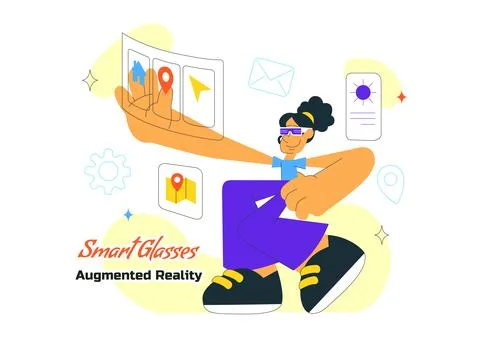 Smart Glasses Augmented Reality Illustration With Futuristic Interface, Dig.. Illustrazione stock