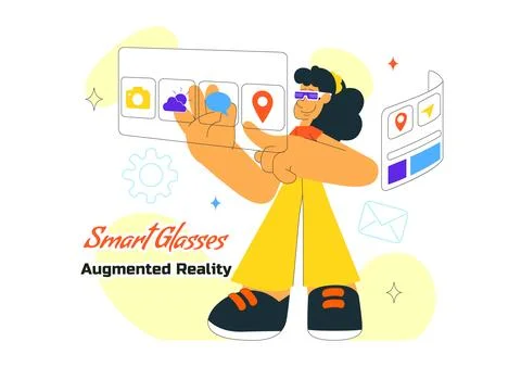 Smart Glasses Augmented Reality Illustration With Futuristic Interface, Dig.. Illustrazione stock