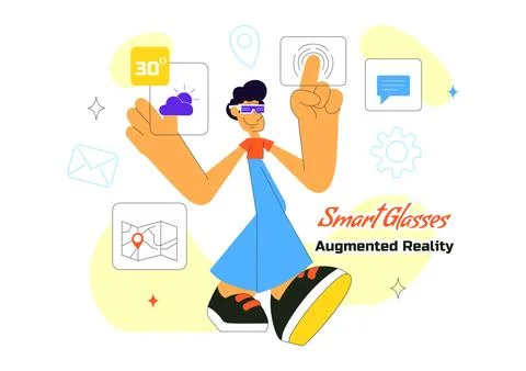 Smart Glasses Augmented Reality Illustration With Futuristic Interface, Dig.. Illustrazione stock