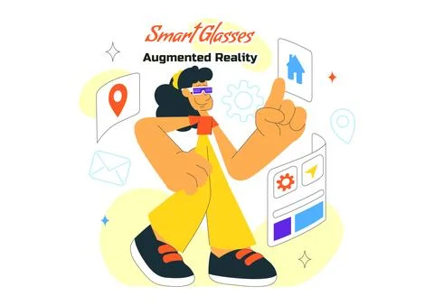 Smart Glasses Augmented Reality Illustration With Futuristic Interface, Dig.. Illustrazione stock