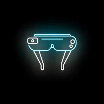 Smart glasses augmented reality virtual experience neon icon イラスト素材