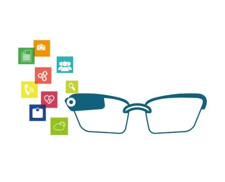 Smart glasses tech with applications menu Stock Illustration