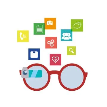Smart glasses tech with applications menu Stock Illustration