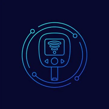 Smart glucometer icon, glucose meter linear design Illustrazione stock