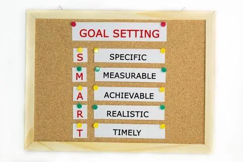 Smart goal setting idea on a pin board with a white background Stock Photos