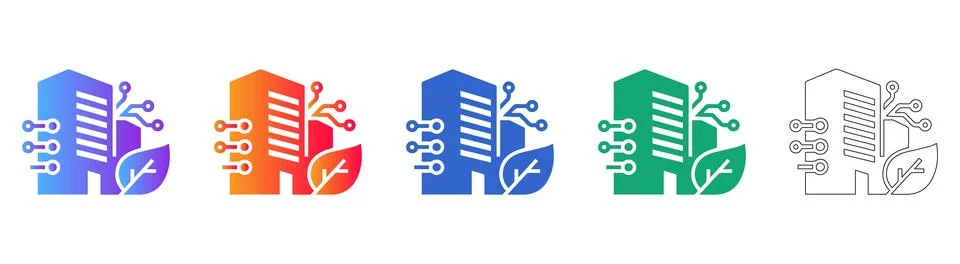 Smart Green Building Technology Icon Set for Sustainable Urban Development Stock Illustration