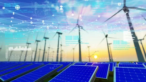 Smart grid - carbon neutrality - wind and solar power generation Stock Footage 198981065