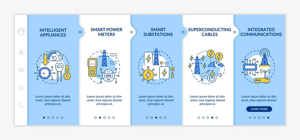 Smart grid components blue and white onboarding template Stock Illustration