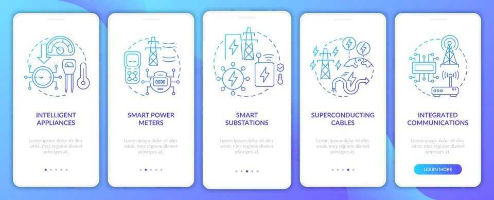 Smart grid components blue gradient onboarding mobile app screen Stockillustratie