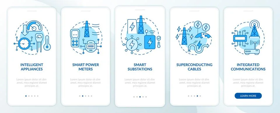 Smart grid components blue onboarding mobile app screen 库存插图