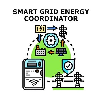 Smart grid energy coordinator managing power flow illustration Ilustración de archivo