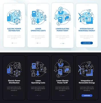 Smart grid set night and day mode onboarding mobile app screen Stock Illustration