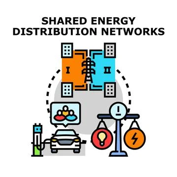 Smart grid sharing energy distribution networks concept Stock Illustration