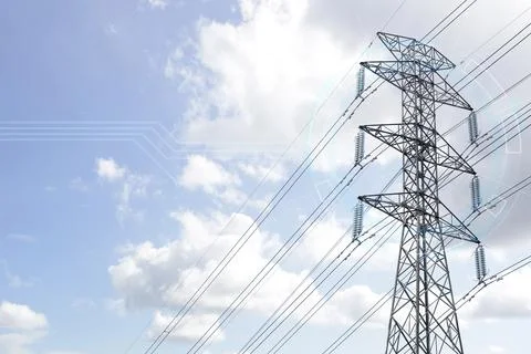 Smart grid technology concept featuring a high-voltage power transmission t.. Stock Photos