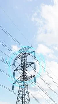 Smart grid technology concept featuring a high-voltage power transmission t.. Stock Photos