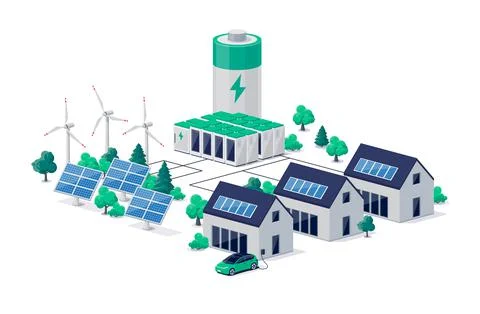 Smart grid virtual battery energy storage electricity network with urban resi Stock Illustration