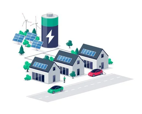 Smart grid virtual battery energy storage electricity network with house elec Stock Illustration