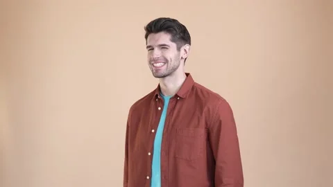 Smart guy not like friend suggestion isolated pastel color background Stock Footage 169936728