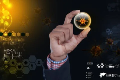 Smart hand showing 3d virus Stock Illustration