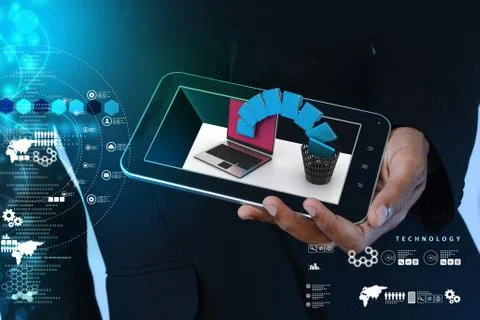 Smart hand showing tablet computer with file transfer Stock-Illustration