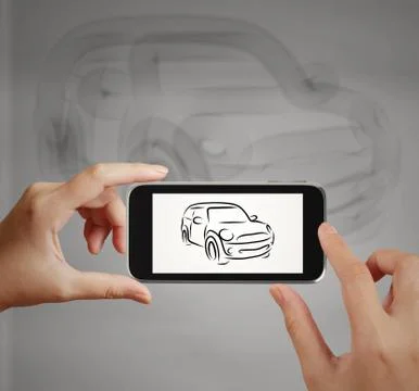 Smart hand using touch screen phone take photo of car icon as concept イラスト素材
