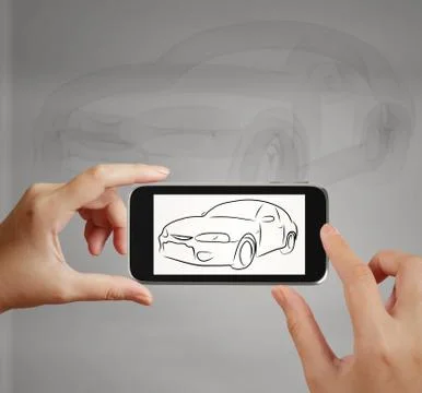 Smart hand using touch screen phone take photo of car icon as concept イラスト素材