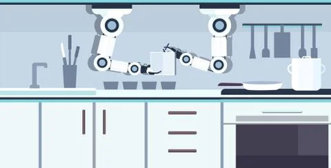 Smart handy chef robot holding notebook writing recipe robotic assistant Ilustración de archivo