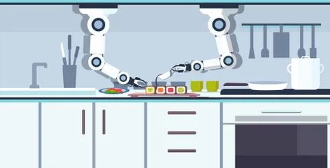 Smart handy chef robot preparing sushi robotic assistant innovation technology Stock Illustration