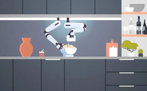 Smart handy chef robot using mixer kneading dough in bowl for baking robotic イラスト素材