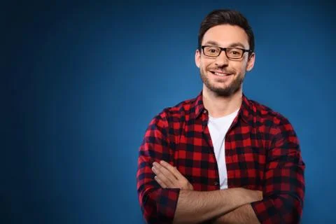 Smart happy hipster is thinking and smiling Stock Photos