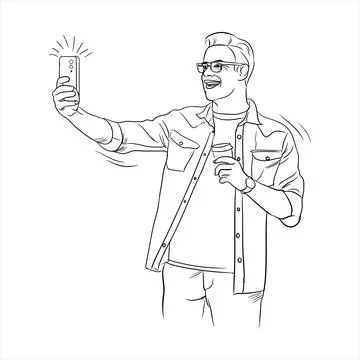 A smart Happy young man with eye glass taking selfies Stockillustratie