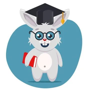 A smart hare in a hat and glasses Stock Illustration